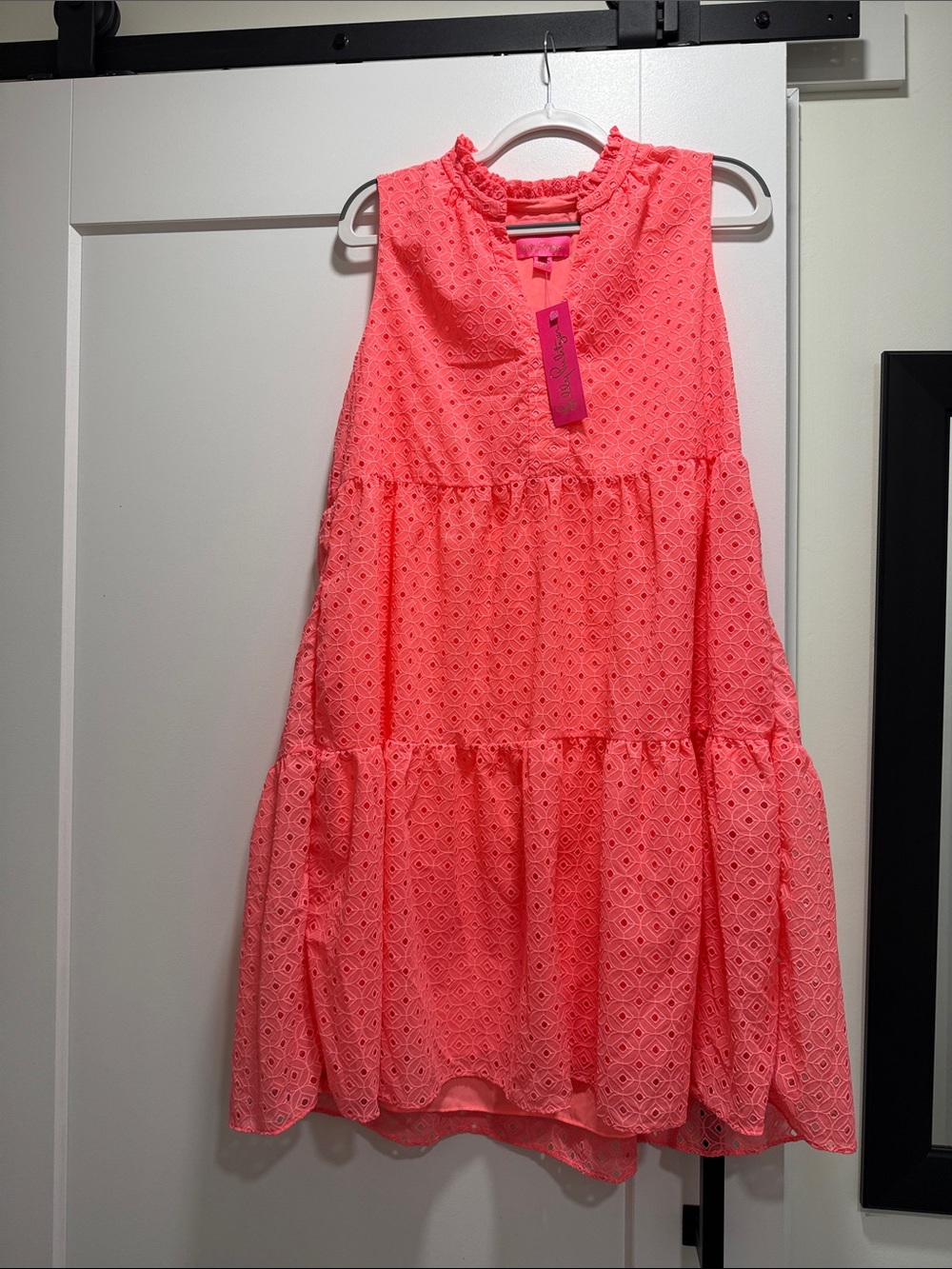 Lilly Pulitzer Neon Coral Eyelet Tiered Dress